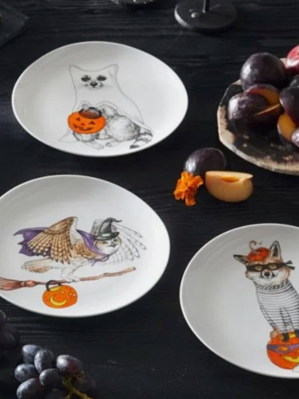 Halloween Set of 3 NIB West Elm Rachel Kozlowski Dapper Animals Plate